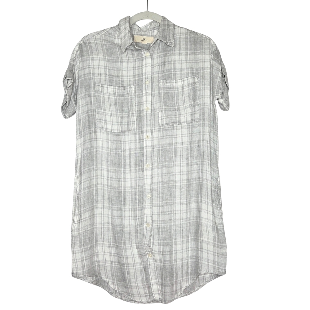 Thread & Supply Gray and White Plaid Shirt Dress/Cover-up